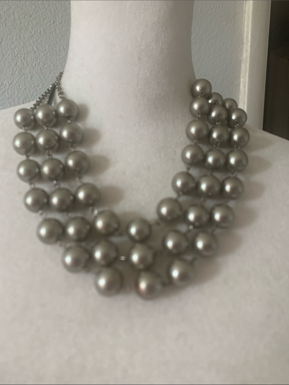 NY Collection Multi-Strand Metallic Pearl Necklace - Silver